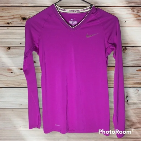 Nike pro combat compression shirt size XS purple Nike pro shirt long sleeve​​​ - Picture 2 of 9